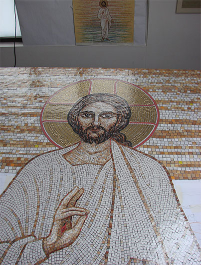 Projekt i realizacja - Mirosław Grzelak, Chrystus, 2011, mozaika, fragment, pracownia