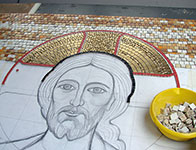 Projekt i realizacja – Mirosław Grzelak, <em>Chrystus</em>, 2011, mozaika, fragment, pracownia