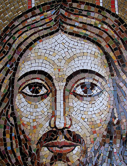 Projekt i realizacja – Mirosław Grzelak, Chrystus, 2009, mozaika, fragment, pracownia