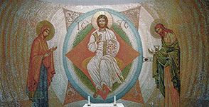 Projekt – Mirosław Grzelak, realizacja – Mirosław Grzelak i Kazimierz Żuk, <em>Deesis</em>, 2000 – 2001, mozaika, fragment, kaplica braci dolorystów w Józefowie k. Otwocka