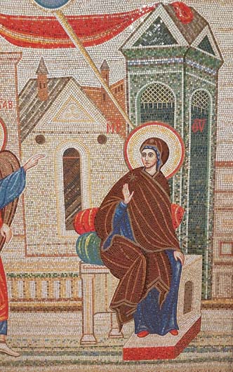 Projekt i realizacja - Mirosław Grzelak, Zwiastowanie, mozaika, (fragment), 2020, kaplica Nuncjatury Apostolskiej w Warszawie