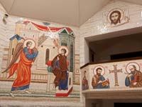 Projekt i realizacja - Mirosław Grzelak, Zwiastowanie, Apostołowie, Mandylion, 2020, mozaika, kaplica Nuncjatury Apostolskiej w Warszawie