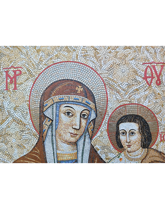 Projekt i realizacja - Mirosław Grzelak, Matka Boża Hodyszewska, 2022, mozaika, fragment, kościół - sanktuarium Matki Bożej Pojednania w Hodyszewie