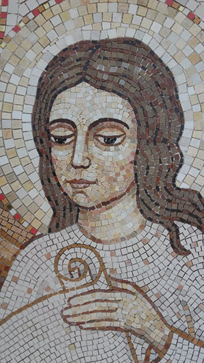 Mirosław Grzelak, Święta Anna z Maryją, 2017, mozaika, fragment, pracownia