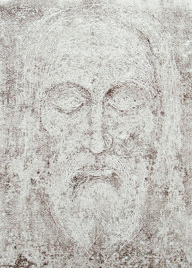 Mirosław Grzelak, Całun, 2003, monotypia, papier, 65 x 50 cm