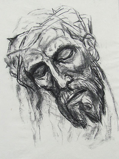 Mirosław Grzelak, Chrystus, 1997, węgiel, papier, 57 x 45 cm