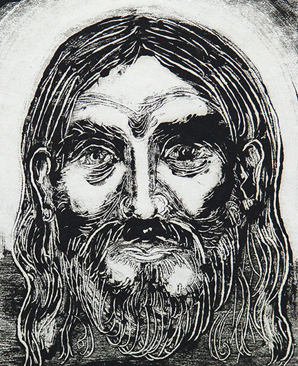 Mirosław Grzelak, Chrystus, 2001, monotypia, papier, 20 x 16 cm