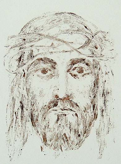 Mirosław Grzelak, Chrystus, 2001, monotypia, papier,  24 x 18 cm