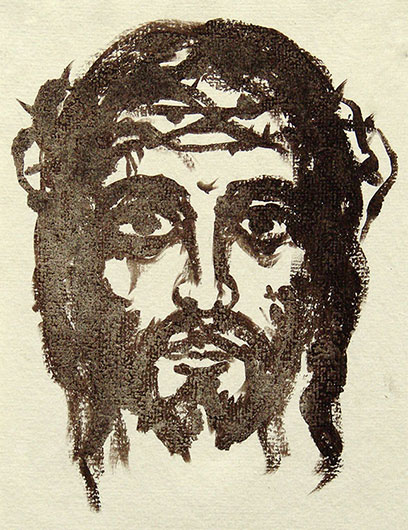 Mirosław Grzelak, Chrystus, 2003, monotypia, papier, 22 x 18 cm