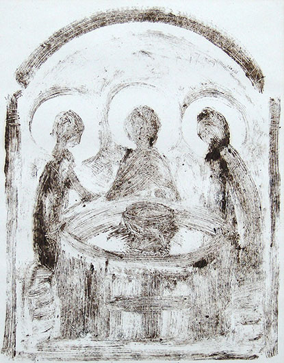 Mirosław Grzelak, Trójca, 1999, monotypia, papier, 40 x 30 cm