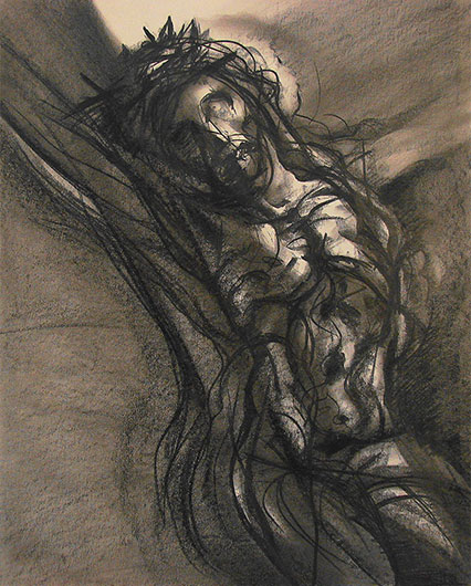 Mirosław Grzelak, Wtedy, 1999, węgiel, papier, 45 x 35 cm